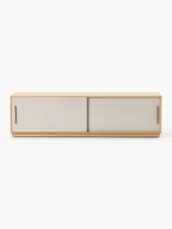 Muebles De Tv|Muebles De Tv></noscript>Westwing Collection Mueble TV de madera con frente tapizado Wisp Madera de roble clara, gris claro