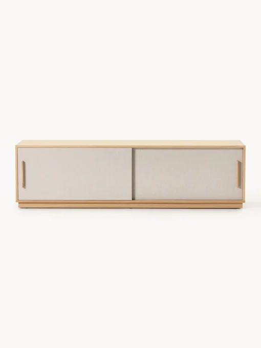 Muebles De Tv|Muebles De Tv>Westwing Collection Mueble TV de madera con frente tapizado Wisp Madera de roble clara, gris claro