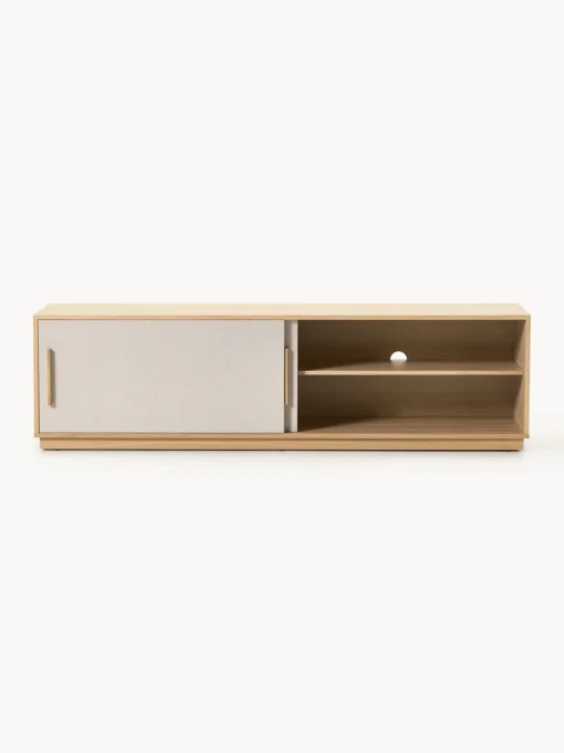 Muebles De Tv|Muebles De Tv>Westwing Collection Mueble TV de madera con frente tapizado Wisp Madera de roble clara, gris claro