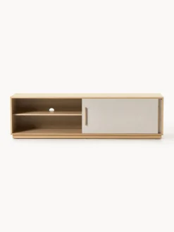Muebles De Tv|Muebles De Tv></noscript>Westwing Collection Mueble TV de madera con frente tapizado Wisp Madera de roble clara, gris claro