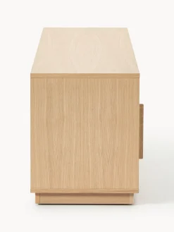 Muebles De Tv|Muebles De Tv></noscript>Westwing Collection Mueble TV de madera con frente tapizado Wisp Madera de roble clara, gris claro