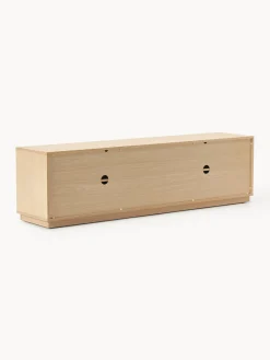 Muebles De Tv|Muebles De Tv></noscript>Westwing Collection Mueble TV de madera con frente tapizado Wisp Madera de roble clara, gris claro