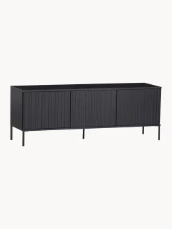 Best Mueble TV de madera de pino con frente acanalado Avourio, 3 puertas Muebles De Tv|Muebles De Tv