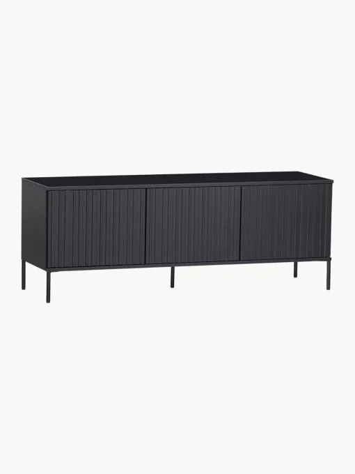 Best Mueble TV de madera de pino con frente acanalado Avourio, 3 puertas Muebles De Tv|Muebles De Tv