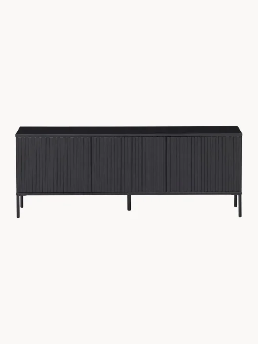Best Mueble TV de madera de pino con frente acanalado Avourio, 3 puertas Muebles De Tv|Muebles De Tv