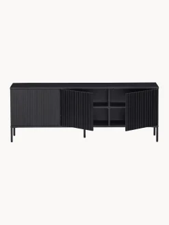 Best Mueble TV de madera de pino con frente acanalado Avourio, 3 puertas Muebles De Tv|Muebles De Tv