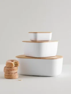 Cestas Para Pan|Almacenaje De Cocina></noscript>Rig-Tig Panera con tapadera de bambú Box-It Blanco, madera de bambú