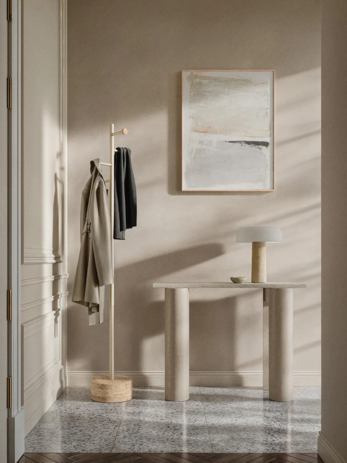 Percheros De Pie|Percheros De Pie>Westwing Collection Perchero con base de travertino Disa Beige claro, travertino beige claro