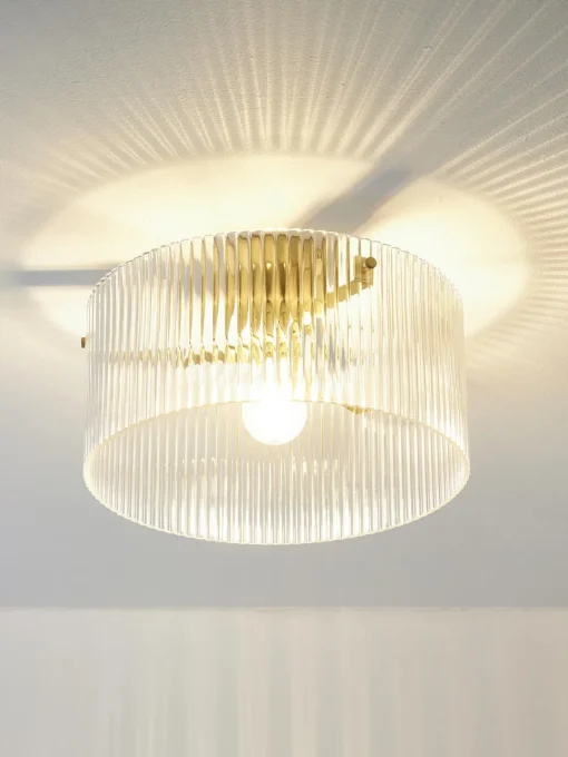 Plafones|Lámparas De Techo>Westwing Collection Plafón de vidrio acanalado Emmi Dorado, transparente