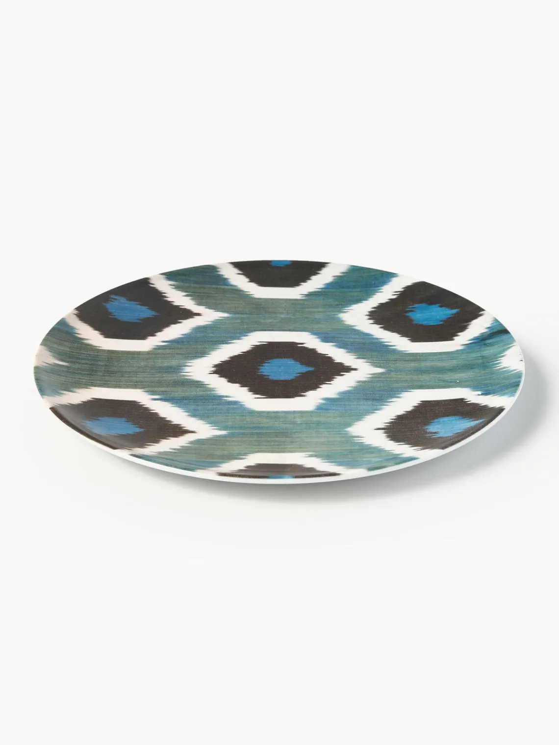 Platos Llanos|Vajillas Completas>Les Ottomans Plato llano artesanal de porcelana Ikat Azul petróleo, negro, blanco