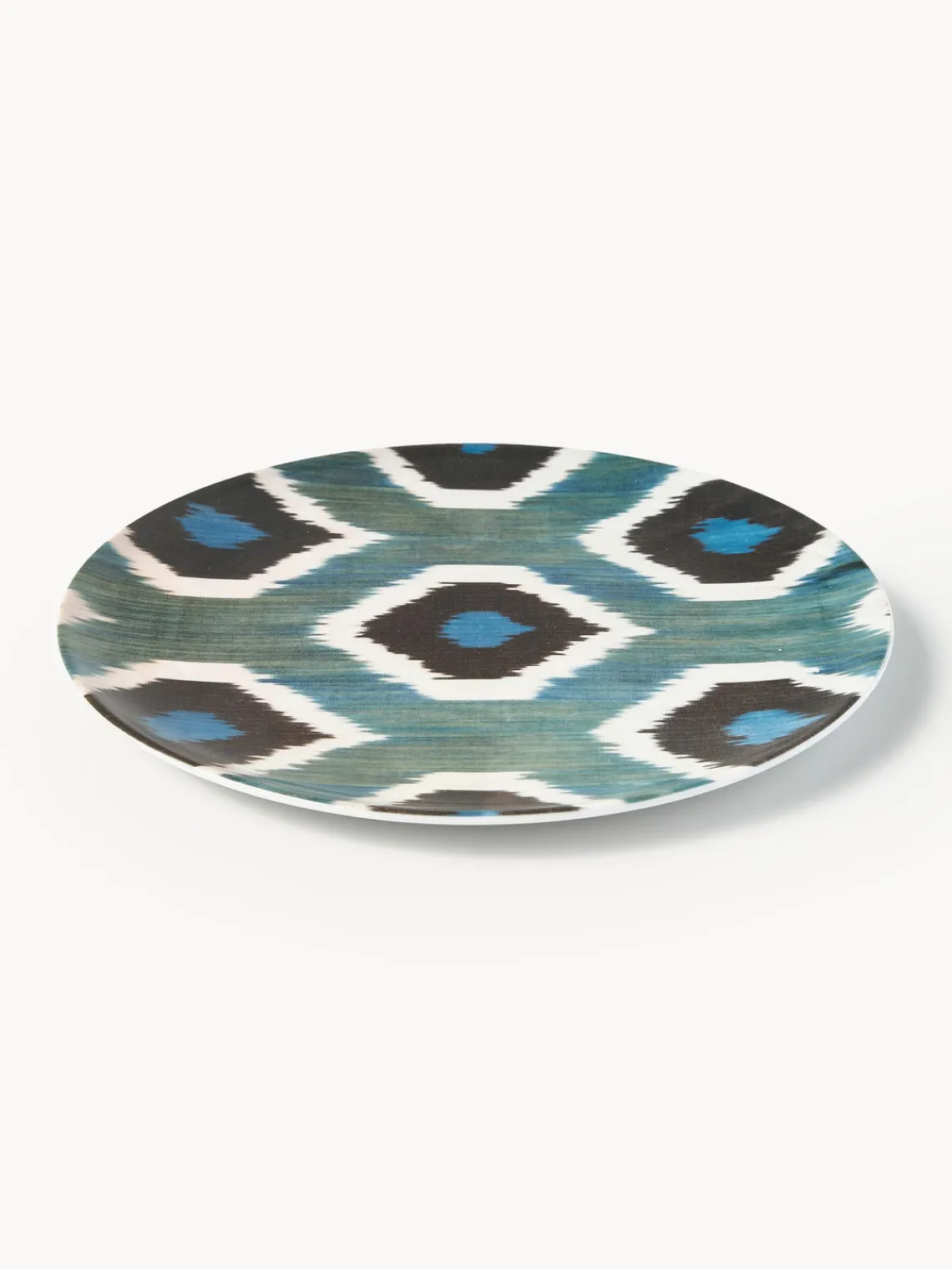Platos Llanos|Vajillas Completas>Les Ottomans Plato llano artesanal de porcelana Ikat Azul petróleo, negro, blanco
