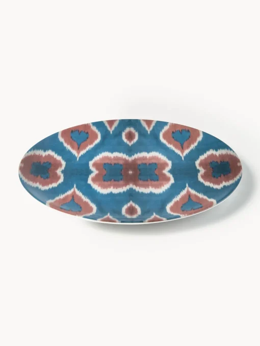 Platos Llanos|Vajillas Completas>Les Ottomans Plato llano artesanal de porcelana Ikat Azul, rojo óxido, blanco