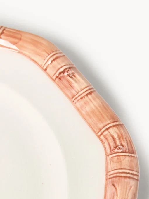 Platos Llanos|Vajillas Completas>Les Ottomans Plato llano pintado a mano Bamboo Blanco, melocotón