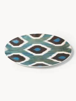 Platos De Postre|Vajillas Completas></noscript>Les Ottomans Plato postre artesanal de porcelana Ikat Azul petróleo, negro, blanco
