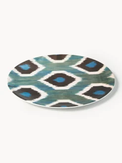 Platos De Postre|Vajillas Completas></noscript>Les Ottomans Plato postre artesanal de porcelana Ikat Azul petróleo, negro, blanco