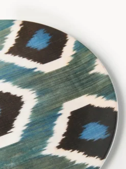 Platos De Postre|Vajillas Completas></noscript>Les Ottomans Plato postre artesanal de porcelana Ikat Azul petróleo, negro, blanco