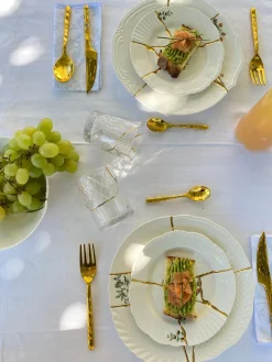 Platos De Postre|Vajillas Completas></noscript>SELETTI Plato postre de porcelana Kintsugi Blanco Off White brillante