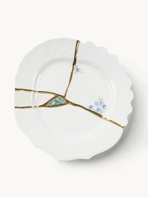 Platos De Postre|Vajillas Completas>SELETTI Plato postre de porcelana Kintsugi Blanco, dorado