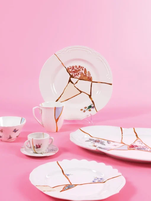 Platos De Postre|Vajillas Completas>SELETTI Plato postre de porcelana Kintsugi Blanco, dorado
