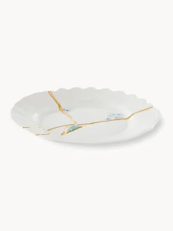 Platos De Postre|Vajillas Completas></noscript>SELETTI Plato postre de porcelana Kintsugi Blanco, dorado