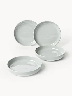 Platos Hondos|Vajillas Completas></noscript>Westwing Collection Platos hondos de porcelana Nessa, 4 uds. Gris claro brillante