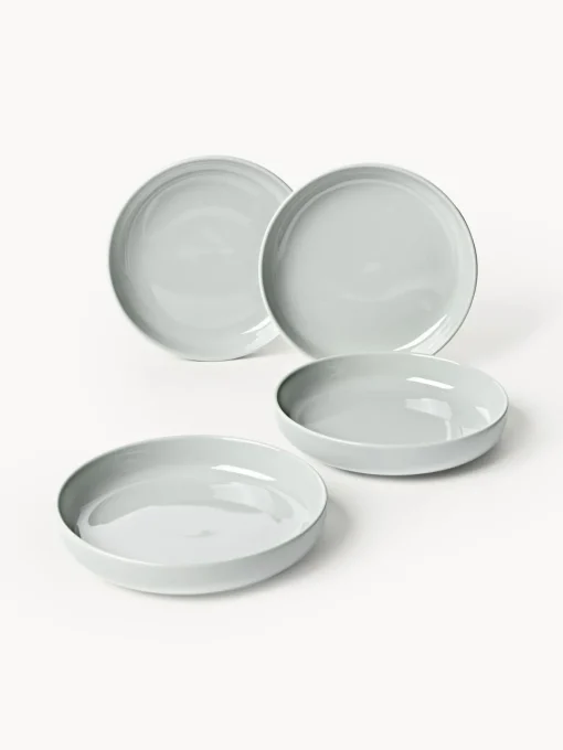 Platos Hondos|Vajillas Completas>Westwing Collection Platos hondos de porcelana Nessa, 4 uds. Gris claro brillante