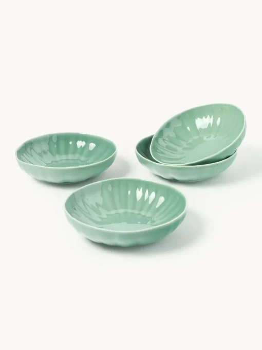 Platos Hondos|Vajillas Completas>Westwing Collection Platos hondos de porcelana con relieves Sali, 4 uds. Verde menta