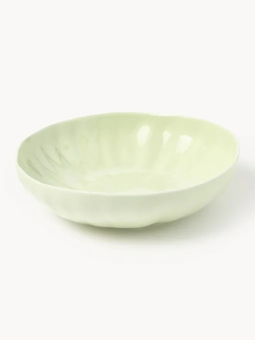 Platos Hondos|Vajillas Completas>Westwing Collection Platos hondos de porcelana con relieves Sali, 4 uds. Verde claro