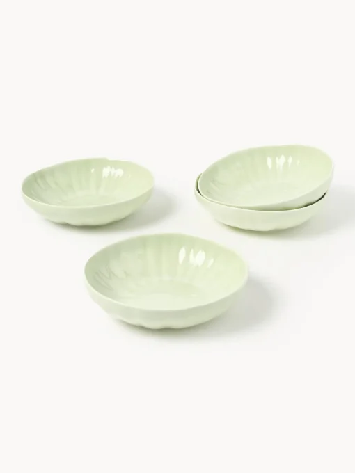Platos Hondos|Vajillas Completas>Westwing Collection Platos hondos de porcelana con relieves Sali, 4 uds. Verde claro