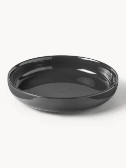 Platos Hondos|Vajillas Completas>Westwing Collection Platos hondos de porcelana Nessa, 4 uds. Gris oscuro brillante