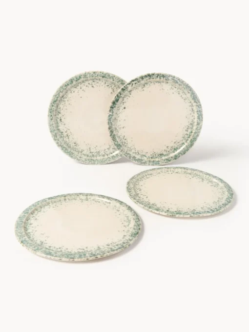 Platos Llanos|Vajillas Completas>Westwing Collection Platos llanos artesanales Bernardo, 4 uds. Beige claro, verde salvia