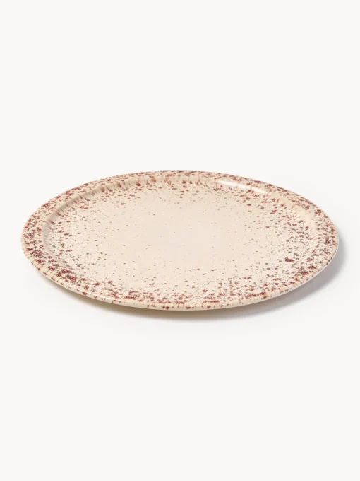 Platos Llanos|Vajillas Completas>Westwing Collection Platos llanos artesanales Bernardo, 4 uds. Beige claro, rojo vino