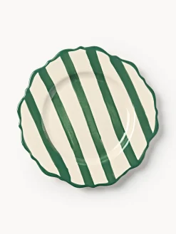 Platos Llanos|Menaje De Mesa>Westwing Collection Platos llanos artesanales Donald, 4 uds. Blanco Off White, verde