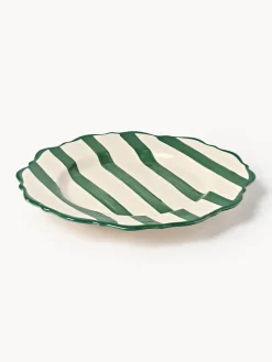 Platos Llanos|Menaje De Mesa>Westwing Collection Platos llanos artesanales Donald, 4 uds. Blanco Off White, verde
