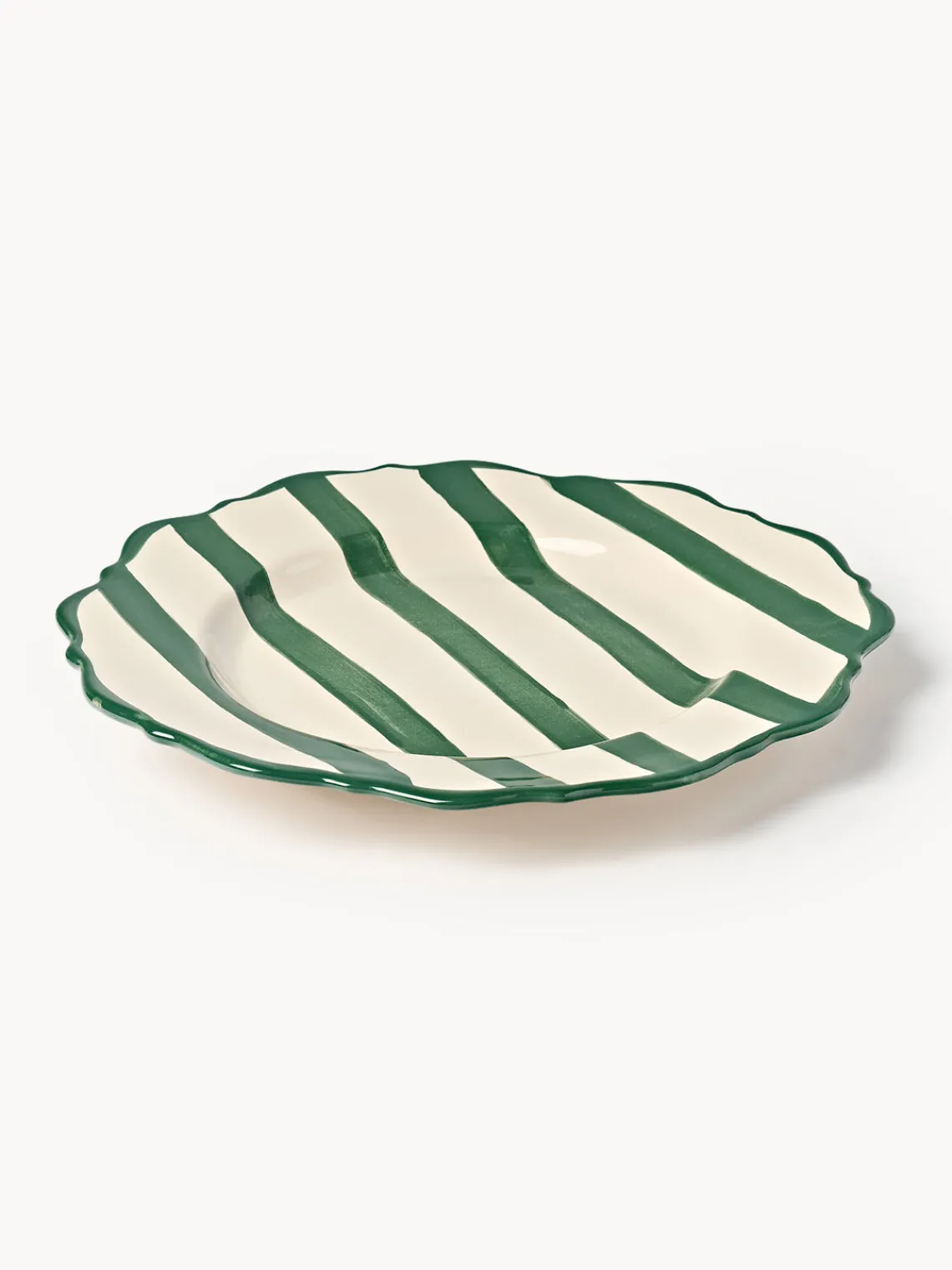 Platos Llanos|Menaje De Mesa>Westwing Collection Platos llanos artesanales Donald, 4 uds. Blanco Off White, verde