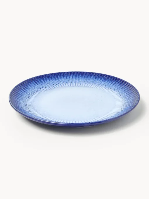 Platos Llanos|Vajillas Completas>Westwing Collection Platos llanos artesanales con esmalte reactivo Vinci, 4 uds. Azul real y azul claro con gradiente de color