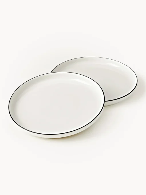 Platos Llanos|Vajillas Completas>Westwing Collection Platos llanos de porcelana Facile, 2 uds. Blanco Off White con borde negro