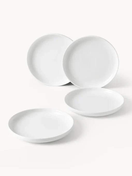 Platos Llanos|Vajillas Completas>Westwing Collection Platos llanos de porcelana Nessa, 4 uds. Blanco Off White brillante