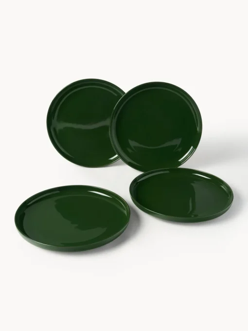 Platos Llanos|Vajillas Completas>Westwing Collection Platos llanos de porcelana Nessa, 4 uds. Verde oscuro brillante