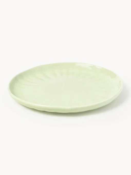 Platos Llanos|Vajillas Completas>Westwing Collection Platos llanos de porcelana con relieves Sali, 4 uds. Verde claro