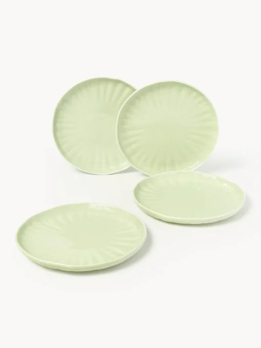 Platos Llanos|Vajillas Completas>Westwing Collection Platos llanos de porcelana con relieves Sali, 4 uds. Verde claro