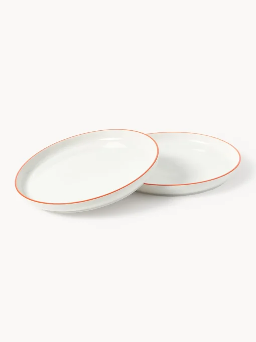 Platos Llanos|Vajillas Completas>Westwing Collection Platos llanos de porcelana Facile, 2 uds. Blanco Off White con borde naranja