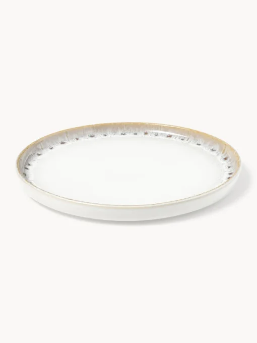 Platos De Postre|Vajillas Completas>Westwing Collection Platos postre artesanales con esmalte reactivo Danza, 4 uds. Blanco, tonos beige, con gradiente de color