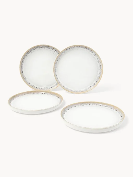 Platos De Postre|Vajillas Completas>Westwing Collection Platos postre artesanales con esmalte reactivo Danza, 4 uds. Blanco, tonos beige, con gradiente de color