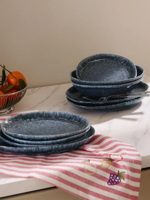 Platos De Postre|Vajillas Completas>Westwing Collection Platos postre artesanales en forma orgánica Macey, 4 uds Tonos grises azulados brillantes