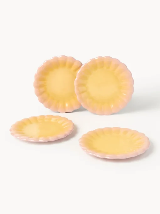 Platos De Postre|Vajillas Completas>Westwing Collection Platos postre artesanales Marguerite, 4 uds. Rosa claro, amarillo claro