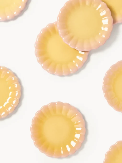 Platos De Postre|Vajillas Completas>Westwing Collection Platos postre artesanales Marguerite, 4 uds. Rosa claro, amarillo claro