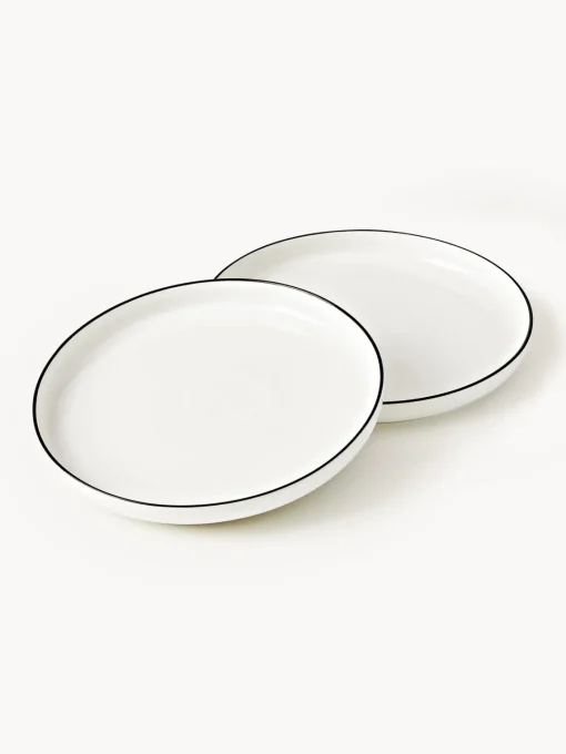Platos De Postre|Vajillas Completas>Westwing Collection Platos postre de porcelana Facile, 2 uds. Blanco Off White con borde negro