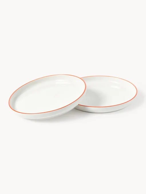 Platos De Postre|Vajillas Completas>Westwing Collection Platos postre de porcelana Facile, 2 uds. Blanco Off White con borde naranja