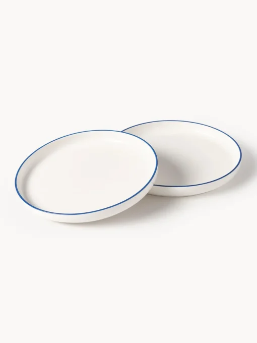 Platos De Postre|Vajillas Completas>Westwing Collection Platos postre de porcelana Facile, 2 uds. Blanco Off White con borde azul oscuro
